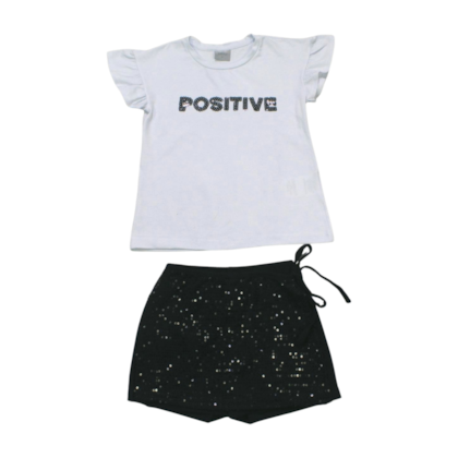 Conjunto Feminino Blusa Positive e Shorts Saia Paetê 22320 - Two Colors 