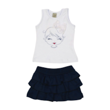 Conjunto Feminino Blusa Regata com Laço e Saia com Babado 23590 - Leb