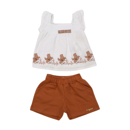 Conjunto Feminino Blusa Rosas Bordada e Shorts Moletinho 27783 - Angerô 