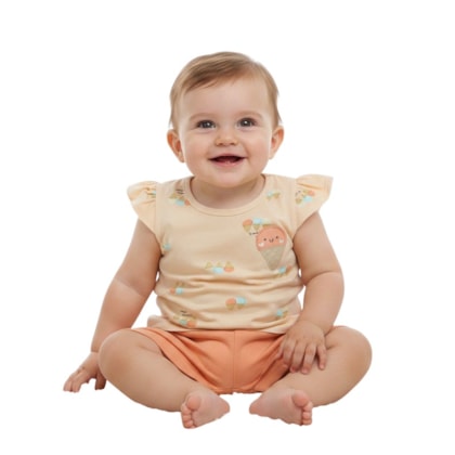 Conjunto Feminino Blusa Sorvete e Shorts Moletinho - 27389 - Brandili