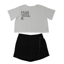 Conjunto Feminino Blusa Strass e Shorts Saia Sarjado - 27316 - Brandili