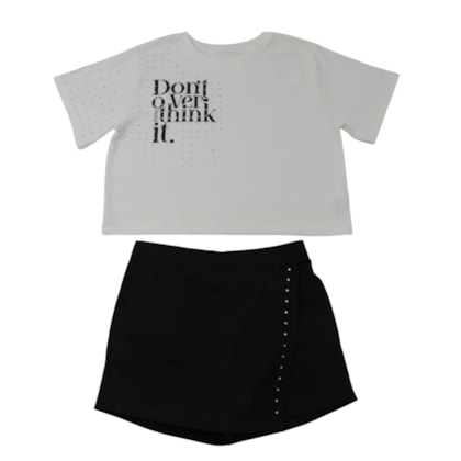 Conjunto Feminino Blusa Strass e Shorts Saia Sarjado - 27316 - Brandili