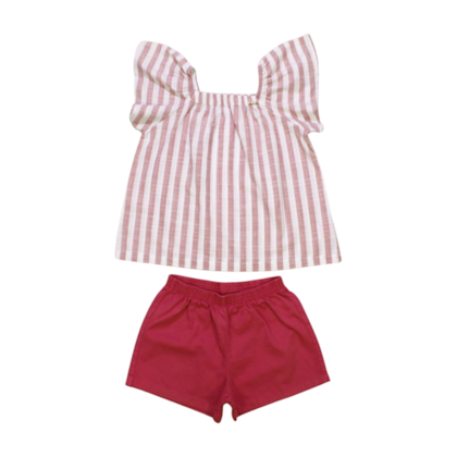 Conjunto Feminino Blusa Tecido Listrado e Shorts Sarja 4230 - Dila 