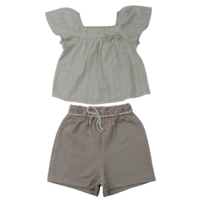 Conjunto Feminino Blusa Tecido Póa Laço e Shorts 37463 - Angerô