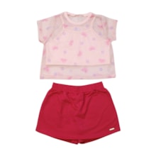 Conjunto Feminino Blusa Top com Tela Estampada e Shorts Saia Moletinho 11915 - Kaiani   