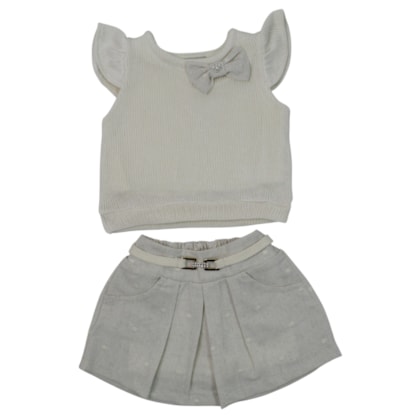 Conjunto Feminino Blusa Tricô e Saia Bolinhas 2282 - Carol e Dani