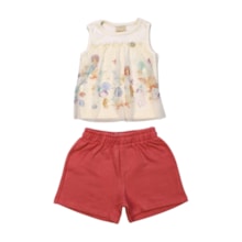 Conjunto Feminino Blusa Tule Estampada Sereia e Shorts 37224 - Angerô       