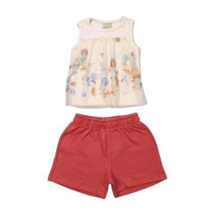 Conjunto Feminino Blusa Tule Estampada Sereia e Shorts 37224 - Angerô         