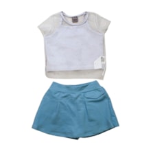 Conjunto Feminino Blusa Tule, Top e Shorts Saia 3 Peças 25311 - Two Colors