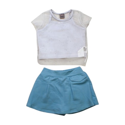 Conjunto Feminino Blusa Tule, Top e Shorts Saia 3 Peças 25311 - Two Colors
