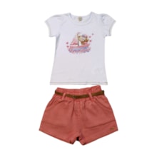 Conjunto Feminino Blusa Ursa e Shorts Sarja Cinto - 21625 - Glinny