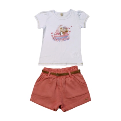 Conjunto Feminino Blusa Ursa e Shorts Sarja Cinto - 21625 - Glinny