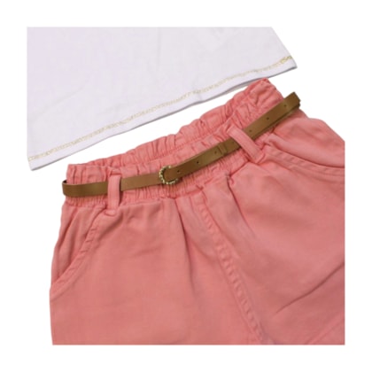 Conjunto Feminino Blusa Ursa e Shorts Sarja Cinto - 21625 - Glinny