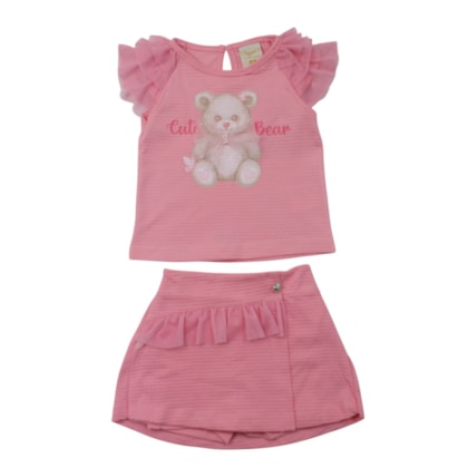 Conjunto Feminino Blusa Urso com Tule e Saia - 37419 - Angerô