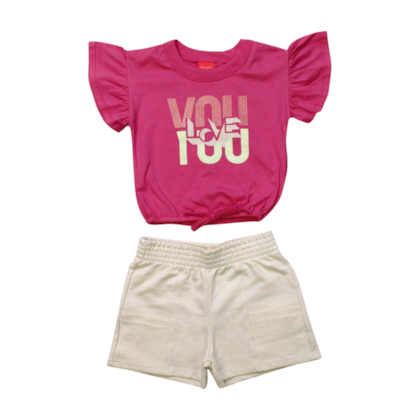 Conjunto Feminino Blusa You com Glitter e Short Sarjado Moletinho 46066 - Kely Kety     