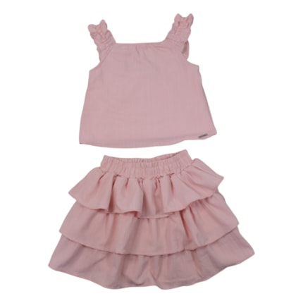Conjunto Feminino Crepe  Blusa e Saia com Babados 425703 - Vrasalon