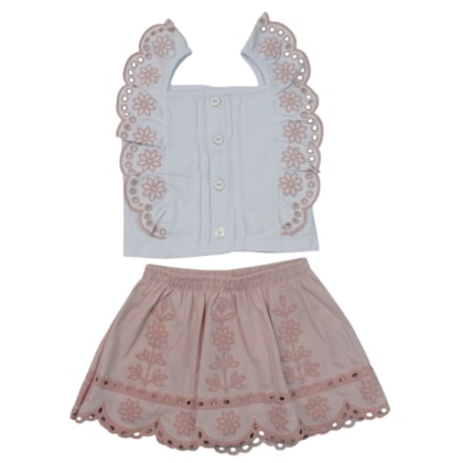 Conjunto Feminino Cropped e Saia Flores 2001746 - Milon
