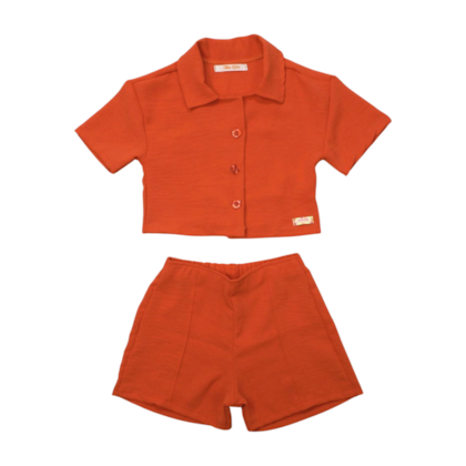 Conjunto Feminino Tecido Blusa com Botões e Shorts 8819 - Time Kids     