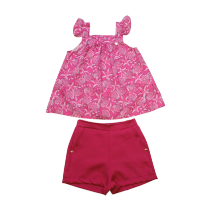 Conjunto Feminino Tecido Blusa Estampa Ostras e Shorts 7391 - Pokotinha 