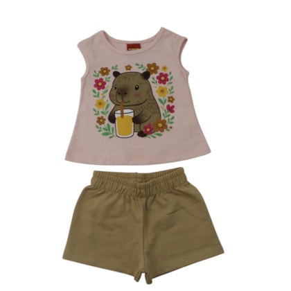 Conjunto Feminno Blusa Estampa Capivara e Shorts Moletinho 1001778 - Kyly
