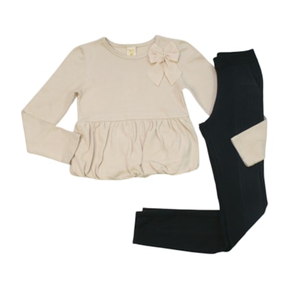 Conjunto Longo Blusa Balone Aplique Laço e Calça 37357 - Angerô