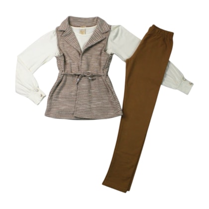 Conjunto Longo Blusa, Colete Tweed e Legging 3 Peças 37383 - Angerô