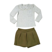 Conjunto Longo Blusa com Linho e Shorts Saia A8123 - Alakazoo