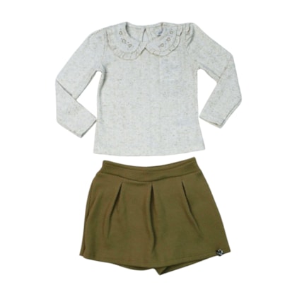 Conjunto Longo Blusa com Linho e Shorts Saia A8123 - Alakazoo