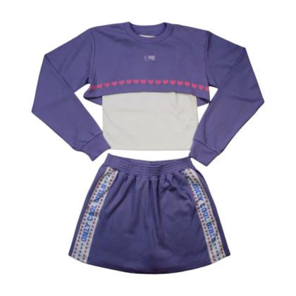 Conjunto Longo Blusa Cotton Moletom, Shorts Saia 14865 - Abrange