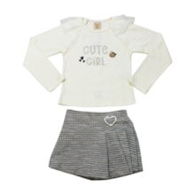 Conjunto Longo Blusa Cute Bordado e Shorts Saia Tweed 37307 - Angerô