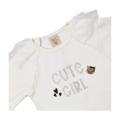 Conjunto Longo Blusa Cute Bordado e Shorts Saia Tweed 37307 - Angerô