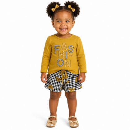 Conjunto Longo Blusa Estampa Fashion e Shorts 1001539 - Kyly