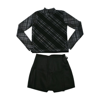 Conjunto Longo Blusa Xadrez e Shorts Saia 26390 - Two Colors