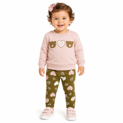Conjunto Longo Blusão e Legging Estampada Corações 1001517 - Kyly
