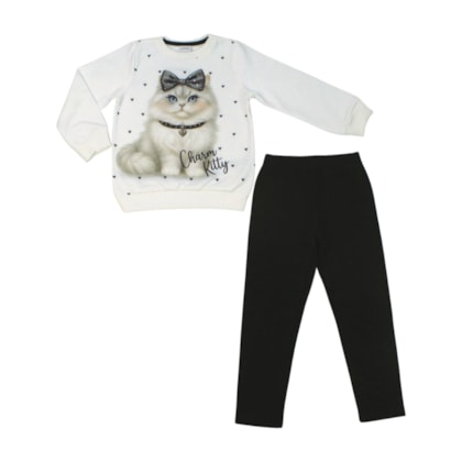 Conjunto Longo Blusão Estampa Gato e Legging A8153 - Alakazoo