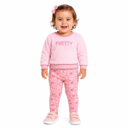 Conjunto Longo Blusão Pêlo Bordado Pretty e Legging Estampada  18624 - Teddy