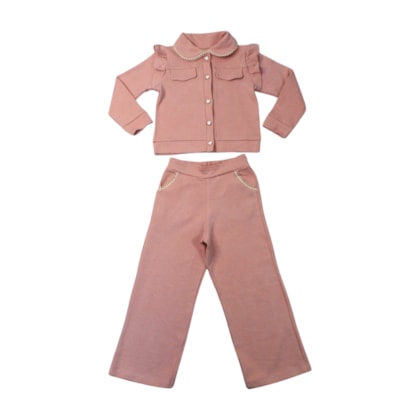 Conjunto Longo Casaco com Renda e Calça Pantalona 37323 - Angerô