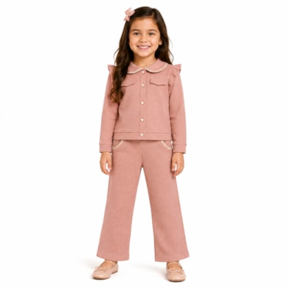 Conjunto Longo Casaco com Renda e Calça Pantalona 37323 - Angerô