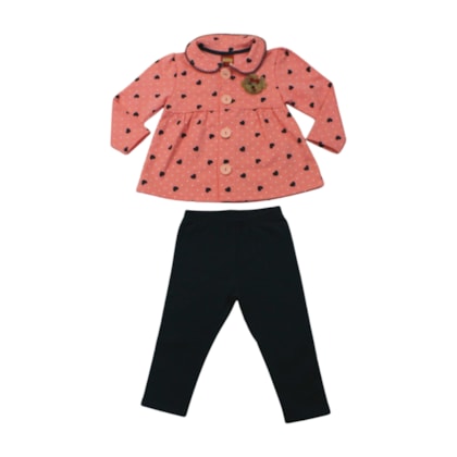 Conjunto Longo Casaco Estampa Corações e Legging 1001518 - Kyly