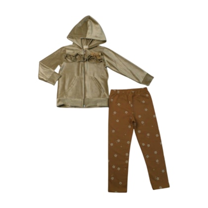 Conjunto Longo Casaco Veludo Aplique Flor e Legging 37319 - Angerô