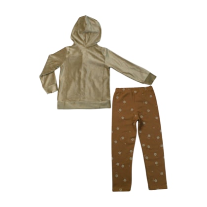 Conjunto Longo Casaco Veludo Aplique Flor e Legging 37319 - Angerô