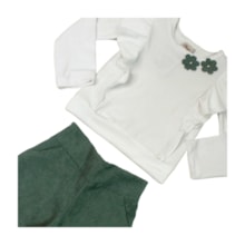 Conjunto Longo Feminino Blusa Aplique Flores Calça Cotelê 2203 - Carol e Dani