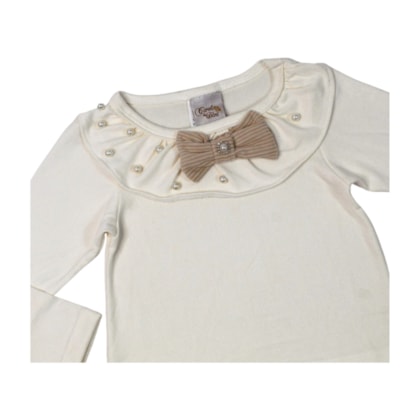 Conjunto Longo Feminino Blusa Aplique Laço e Saia Cotelê 2219 - Carol e Dani