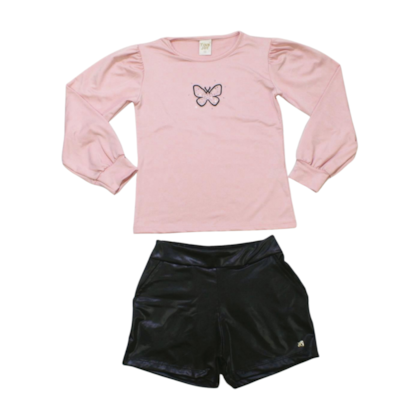 Conjunto Longo Feminino Blusa Borboleta e Shorts Cirrê 11814 - Tiny Joy 
