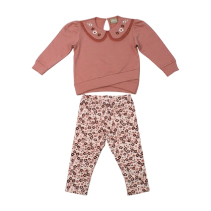 Conjunto Longo Feminino Blusa Bordada e Legging Flor 2001615 - Milon