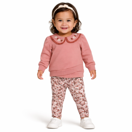 Conjunto Longo Feminino Blusa Bordada e Legging Flor 2001615 - Milon