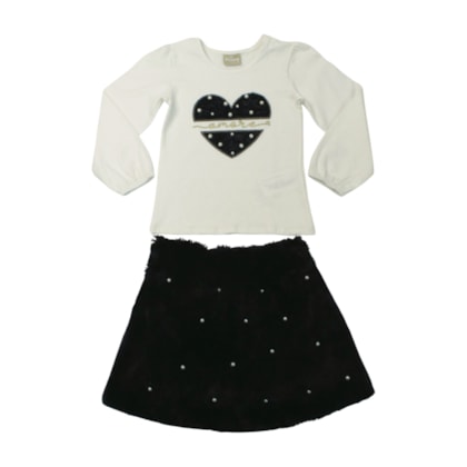 Conjunto Longo Feminino Blusa Bordada e Saia em Pêlo 2001501 - Milon