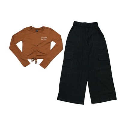 Conjunto Longo Feminino Blusa Canelada e Calça Cargo 2558 - Itgirl 