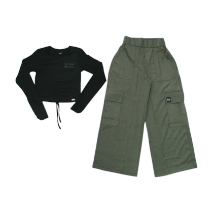 Conjunto Longo Feminino Blusa Canelada e Calça Cargo 2558 - Itgirl 