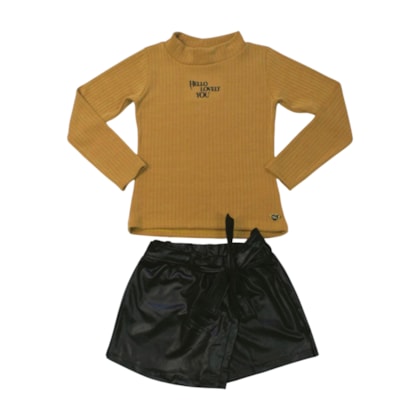 Conjunto Longo Feminino Blusa Canelada e Shorts em Cirrê 9796 - Time kids